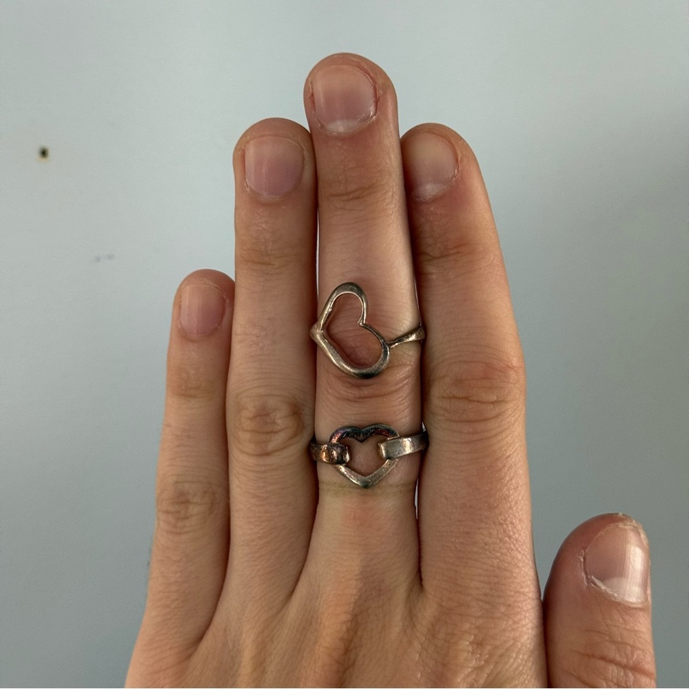 Lot Of 2 Sterling Silver Heart Rings 925 Two Various Sizes